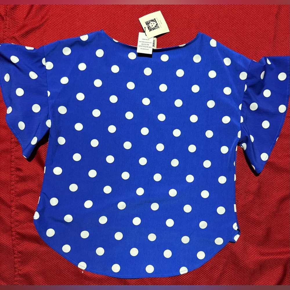 Anne Klein Royal Blue Blouse with White Dots - Picture 7 of 7